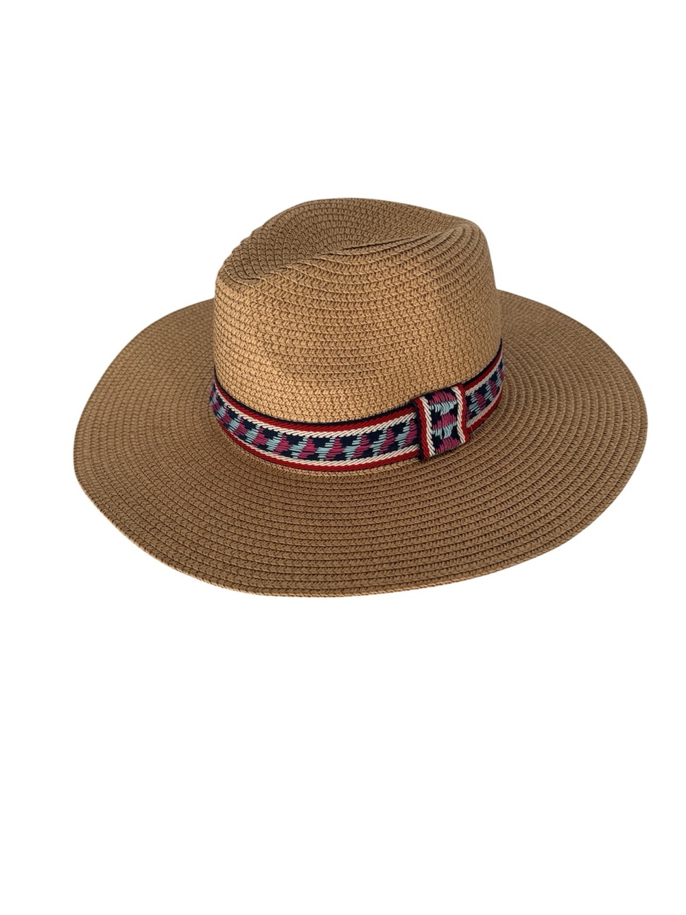 NWT Do Everything In Love Panama Straw Hat Aztec Boho Sun Beach Fedora Tan O/S